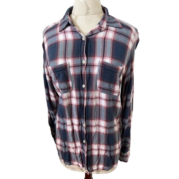 Mossimo Boyfriend Fit Long Sleeve Plaid Button Up Small - Picture 1 of 4